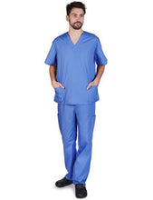 Load image into Gallery viewer, Natural Uniforms Men's Scrub Set Medical Scrub Top and Pants Ceil Blue