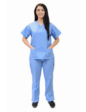 Load image into Gallery viewer, Lizzy-B Collection Women's 6 pocket Fashion Set (Mock wrap top with cargo pant) Light Blue