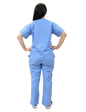 Load image into Gallery viewer, Lizzy-B Collection Women's 6 pocket Fashion Set (Mock wrap top with cargo pant) Light Blue