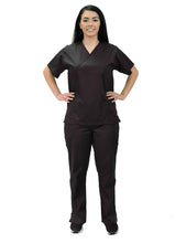 Load image into Gallery viewer, Lizzy-B Collection Women's 6 pocket Fashion Set (Mock wrap top with cargo pant) Black
