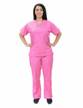 Load image into Gallery viewer, Lizzy-B Collection Women's 6 pocket Fashion Set (Mock wrap top with cargo pant) Hot Pink