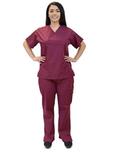 Load image into Gallery viewer, Lizzy-B Collection Women's 6 pocket Fashion Set (Mock wrap top with cargo pant) Burgundy
