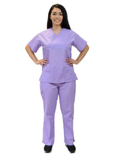Load image into Gallery viewer, Lizzy-B Collection Women's 6 pocket Fashion Set (Mock wrap top with cargo pant) Lilac