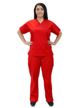 Load image into Gallery viewer, Lizzy-B Collection Women's 6 pocket Fashion Set (Mock wrap top with cargo pant) Red