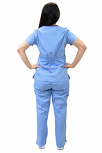 Load image into Gallery viewer, Lizzy-B Collection Women's 6 Pocket Fashion Set (Asiana top with Cargo Pant) Light Blue - Black