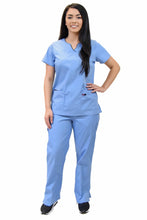 Load image into Gallery viewer, Lizzy-B Collection Women's 6 Pocket Fashion Set (Asiana top with Cargo Pant) Light Blue - Black