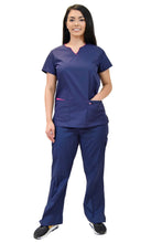 Load image into Gallery viewer, Lizzy-B Collection Women's 6 Pocket Fashion Set (Asiana top with Cargo Pant) Navy Fuschia