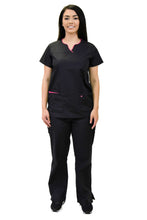 Load image into Gallery viewer, Lizzy-B Collection Women's 6 Pocket Fashion Set (Asiana top with Cargo Pant) Black Fuschia