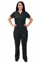 Load image into Gallery viewer, Lizzy-B Collection Women's 6 Pocket Fashion Set (Asiana top with Cargo Pant) Black Fuschia
