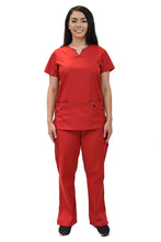 Load image into Gallery viewer, Lizzy-B Collection Women's 6 Pocket Fashion Set (Asiana top with Cargo Pant) Red Black