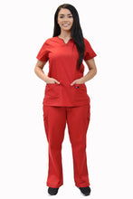 Load image into Gallery viewer, Lizzy-B Collection Women's 6 Pocket Fashion Set (Asiana top with Cargo Pant) Red Black