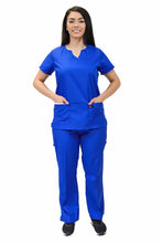 Load image into Gallery viewer, Lizzy-B Collection Women's 6 Pocket Fashion Set (Asiana top with Cargo Pant) Royal White