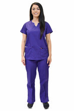 Load image into Gallery viewer, Lizzy-B Collection Women's 6 Pocket Fashion Set (Asiana top with Cargo Pant) Purple White