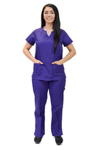 Load image into Gallery viewer, Lizzy-B Collection Women's 6 Pocket Fashion Set (Asiana top with Cargo Pant) Purple White
