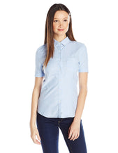 Load image into Gallery viewer, Lee Uniforms Junior's' Short-Sleeve Stretch Oxford Blouse Light Blue