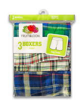 Load image into Gallery viewer, Fruit of the loom Boys&#39; Tartan Boxer, 3 Pack Assorted