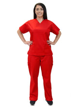 Load image into Gallery viewer, Lizzy-B Collection Women&#39;s 6 pocket Fashion Set  (Mock wrap top with cargo pant) Red