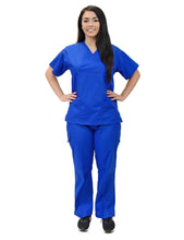 Load image into Gallery viewer, Lizzy-B Collection Women&#39;s 6 pocket Fashion Set  (Mock wrap top with cargo pant) Royal