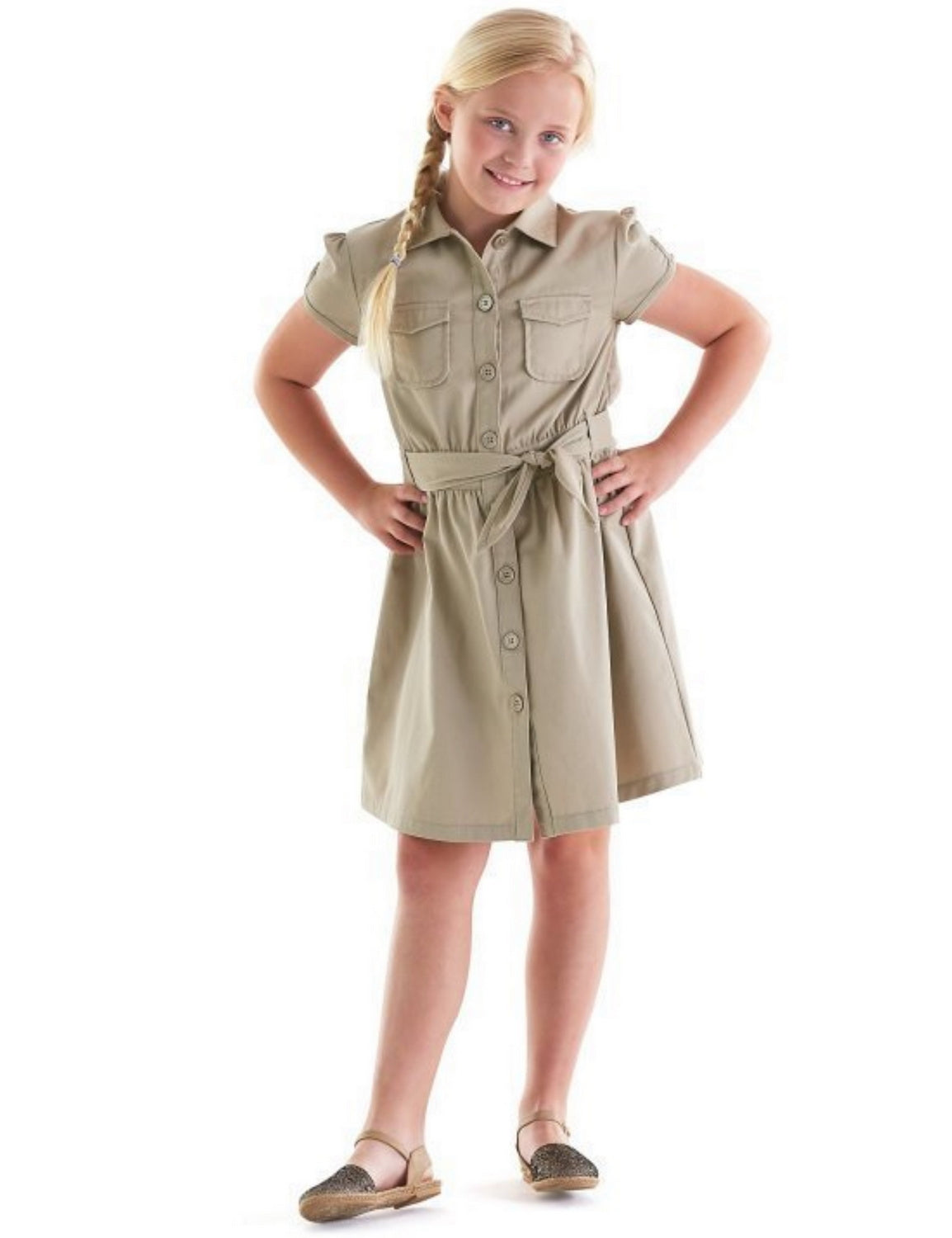 French Toast Girls Twill Safari Shirtdress The Uniform Superstore